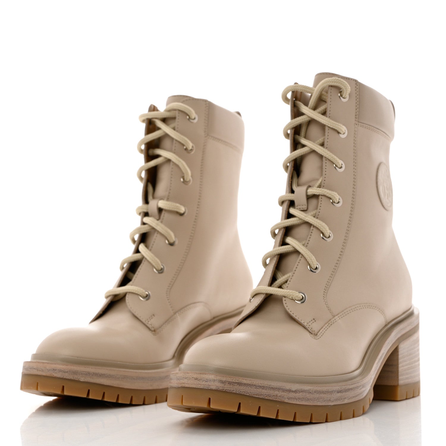 Hermes Calfskin Bridge Ankle Boots 37 Beige Grege 3 of 9
