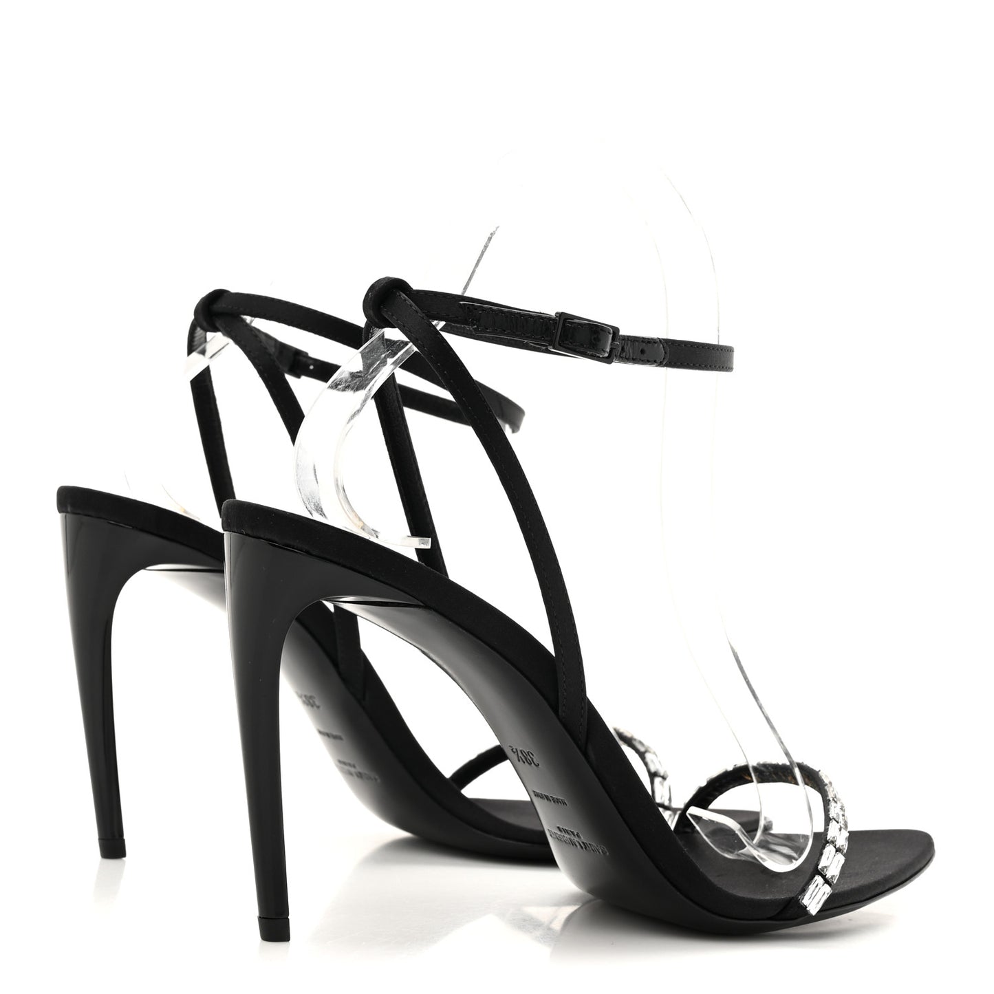 Crepe Satin Crystal New Nuit 90 Ankle Strap Sandals 38.5 Black
