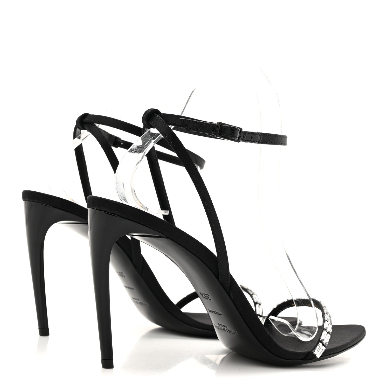 Saint Laurent Crepe Satin Crystal New Nuit 90 Ankle Strap Sandals 38.5 Black 5 of 10