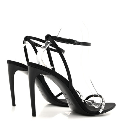 Saint Laurent Crepe Satin Crystal New Nuit 90 Ankle Strap Sandals 38.5 Black 5 of 10