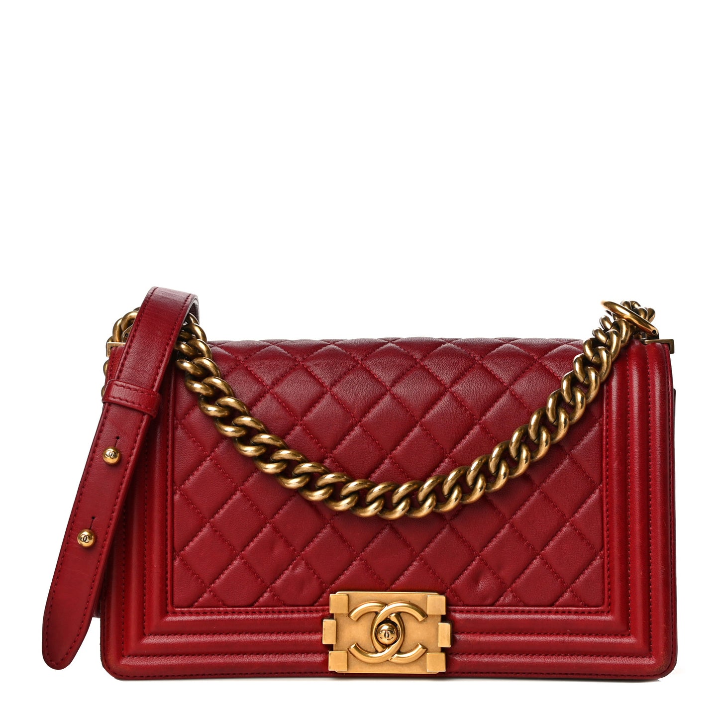 Calfskin Quilted Medium Boy Flap Red