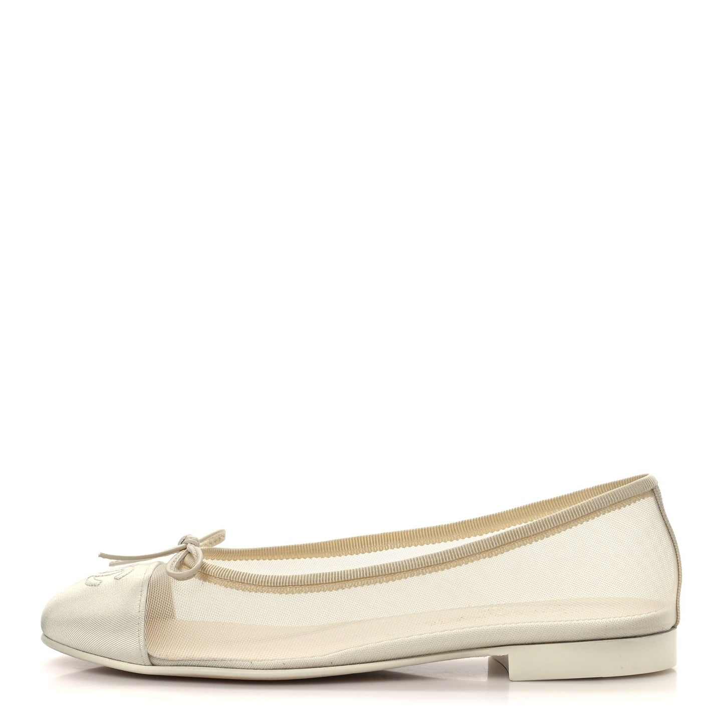 Mesh Grosgrain CC Cap Toe Ballerina Flats 37 Ivory