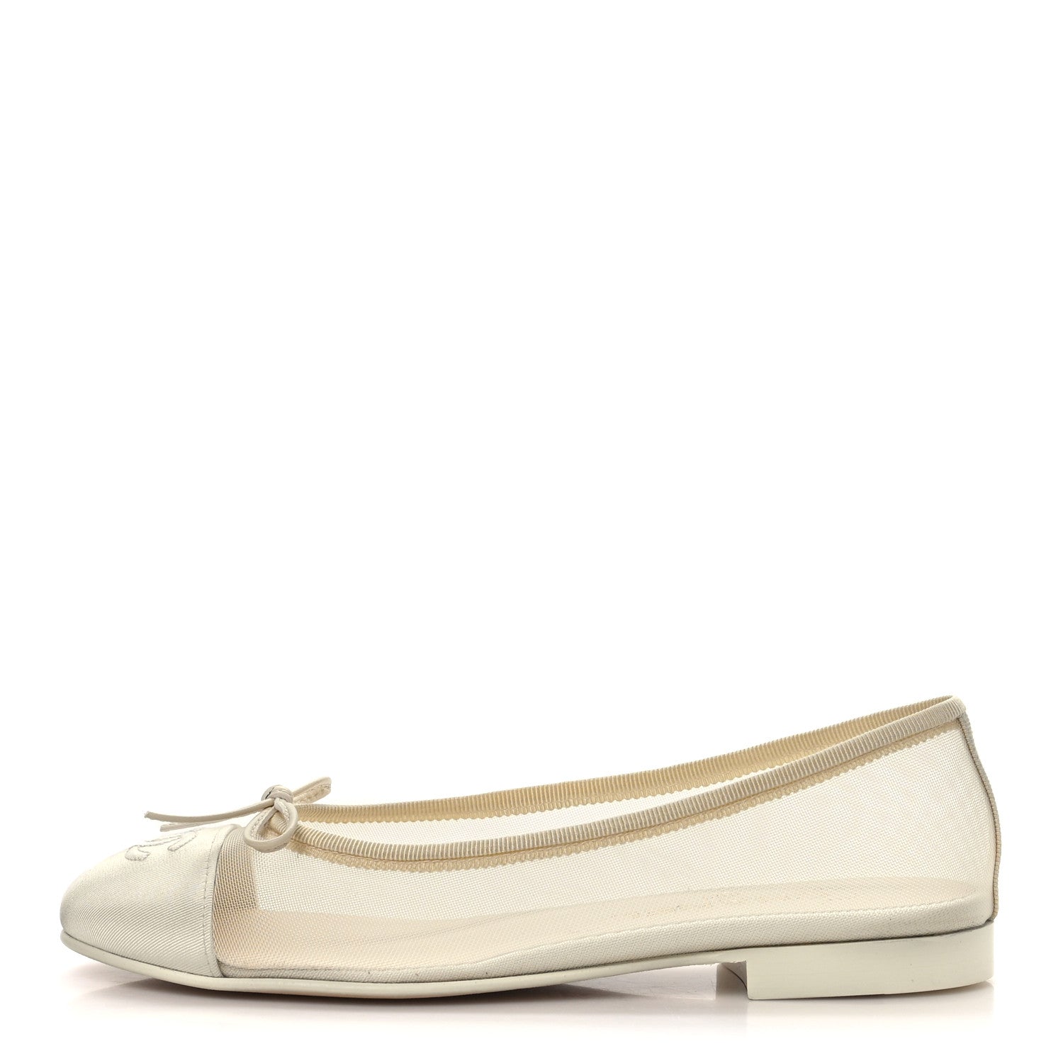 Chanel Mesh Grosgrain CC Cap Toe Ballerina Flats 37 Ivory 1 of 9