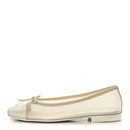 Chanel Mesh Grosgrain CC Cap Toe Ballerina Flats 37 Ivory 1 of 9