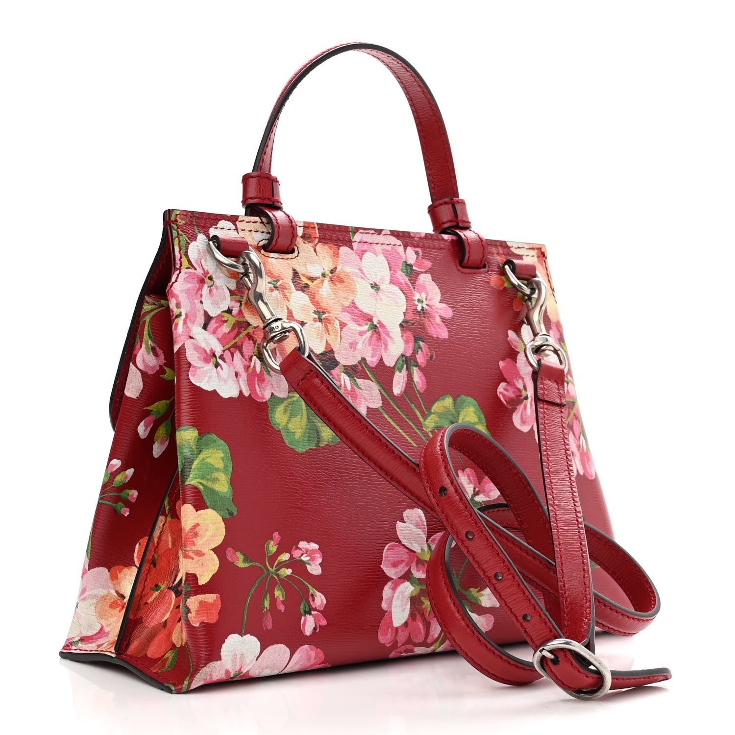 Gucci Shangai Calfskin Blooms Print Small Bamboo Daily Top Handle Bag Romantic Cerise Multicolor 3 of 10