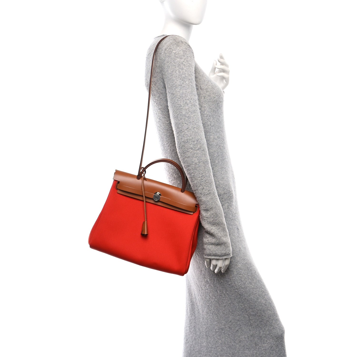 Hermes Vache Hunter Toile Herbag Zip Retourne 31 PM Orange Mecano Fauve 2 of 12