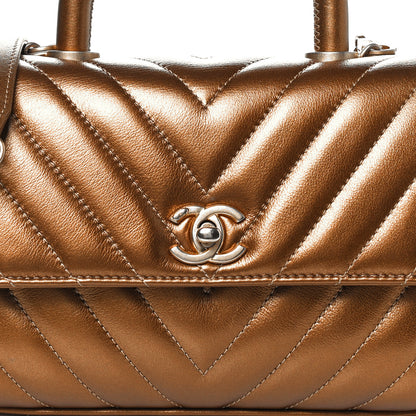 Chanel Metallic Calfskin Chevron Quilted Mini Coco Handle Flap Gold 11 of 12