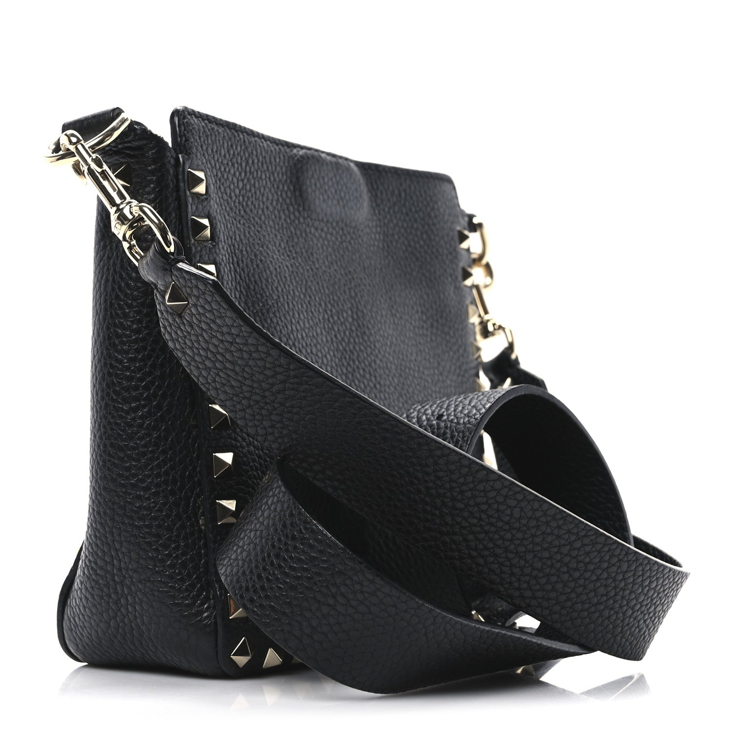 Valentino Garavani Pebbled Calfskin Mini Rockstud Flip-Lock Messenger Bag Black 3 of 9