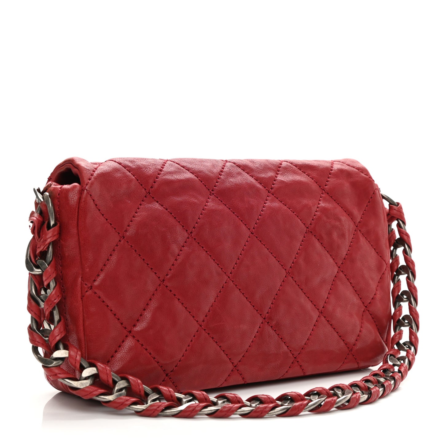 Calfskin Quilted Medium Modern Chain Flap Red