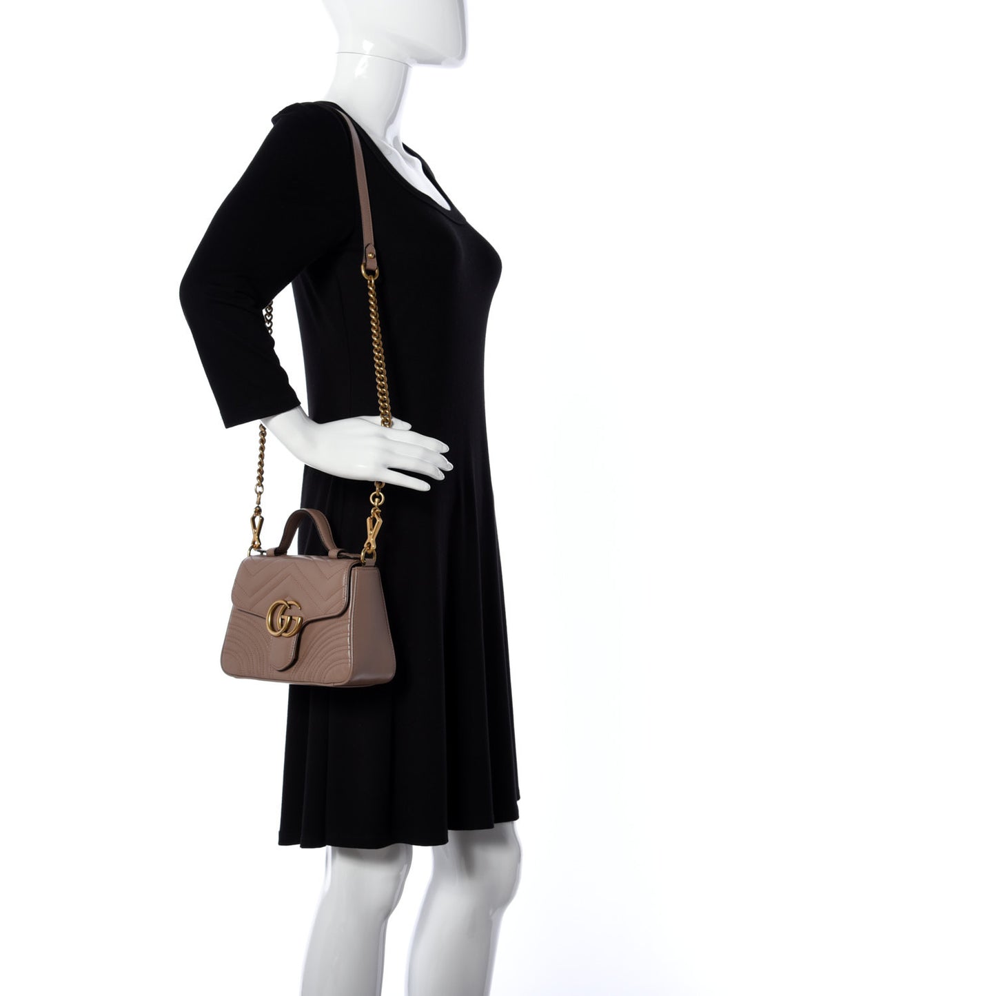 Calfskin Matelasse Mini GG Marmont Top Handle Shoulder Bag Porcelain Rose
