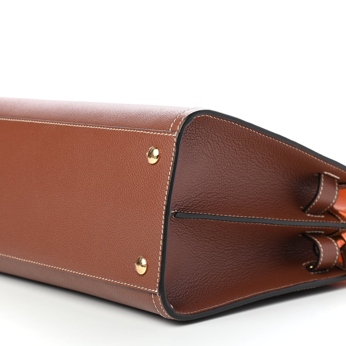Calfskin Small Two Handle Title Bag Tan Bright Orange