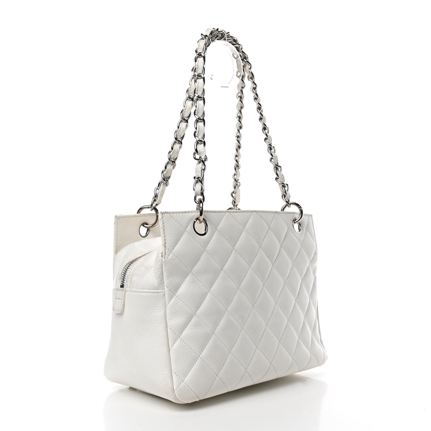 Caviar Quilted Petit Timeless Tote PTT White