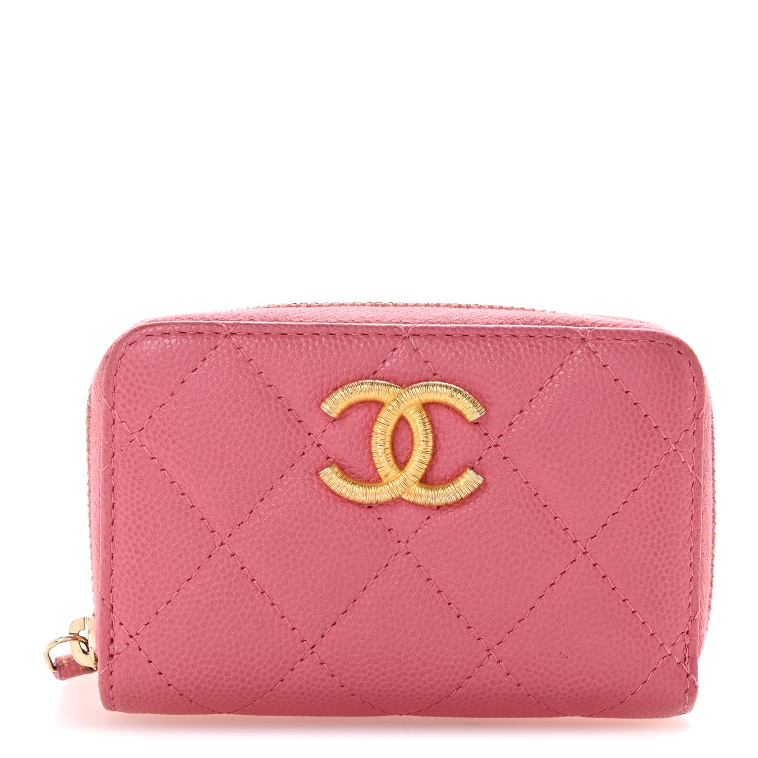 Chanel Caviar Quilted Textured CC Zip Around Coin Purse Pink 1 of 10