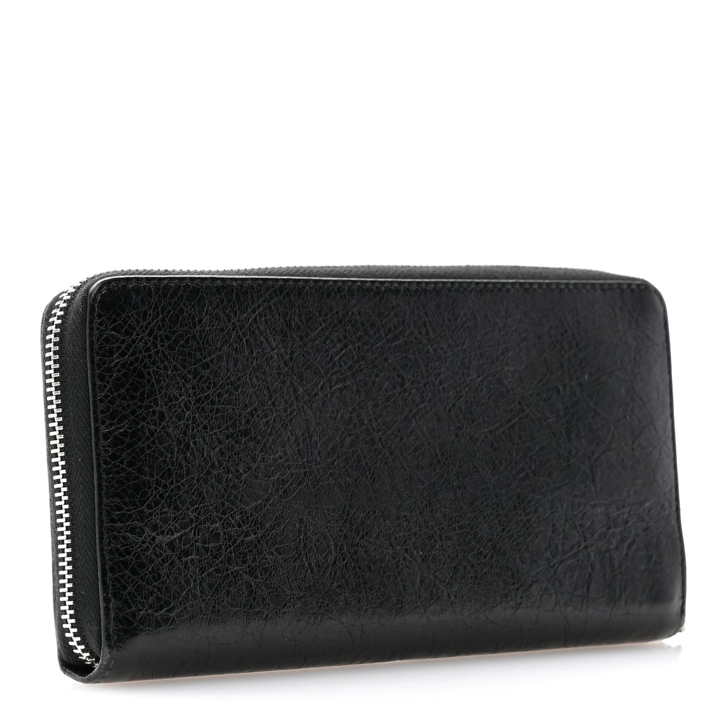 Agneau Classic Silver Hardware Continental Zip Around Wallet Black