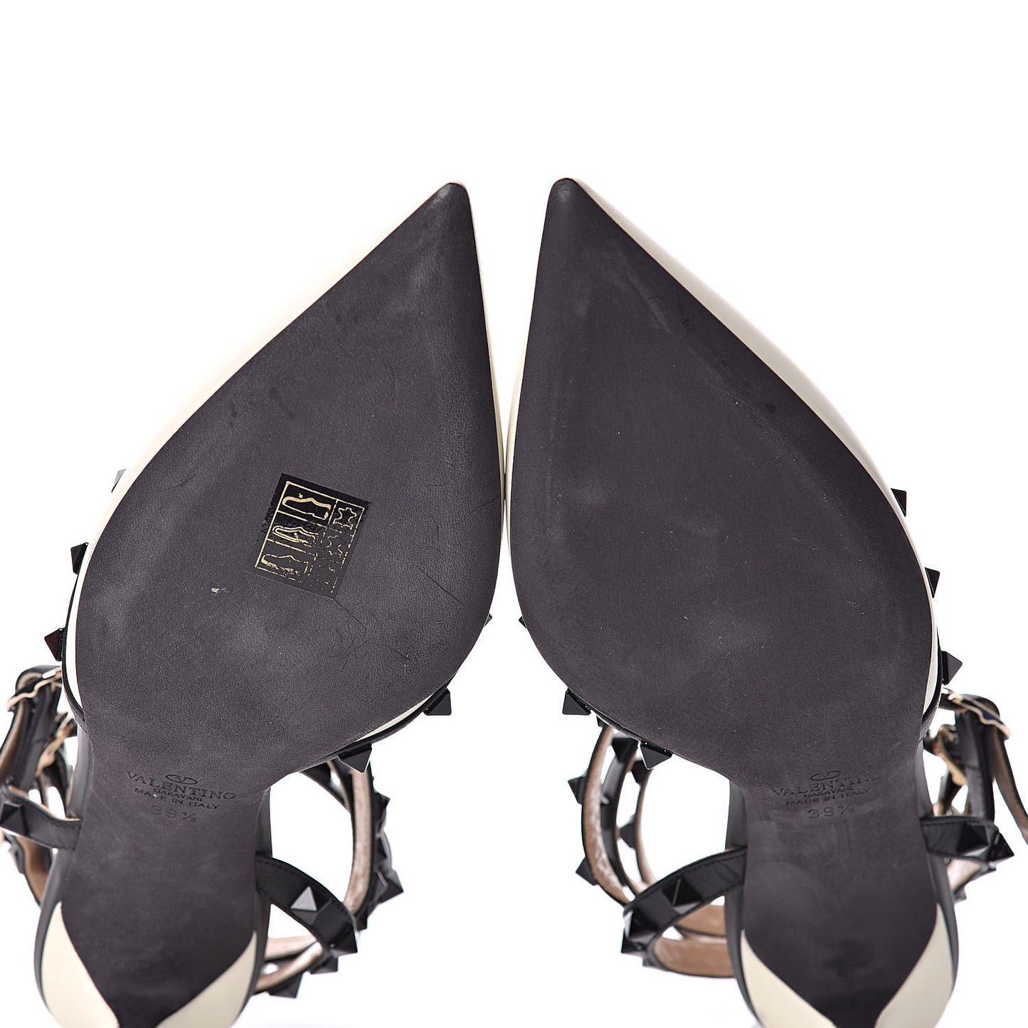 Calfskin Rockstud Ankle Strap 65mm Pumps 39.5 Light Ivory Black
