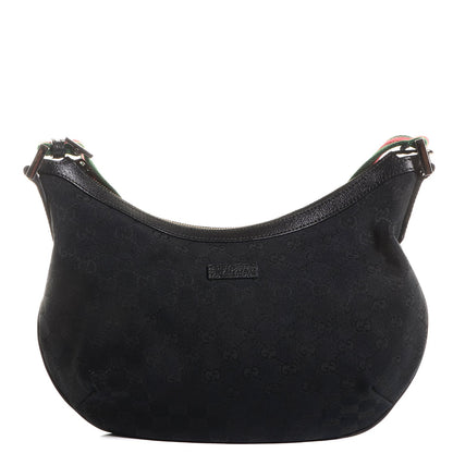 Gucci Monogram Web Medium Half Moon Hobo Black 1 of 9