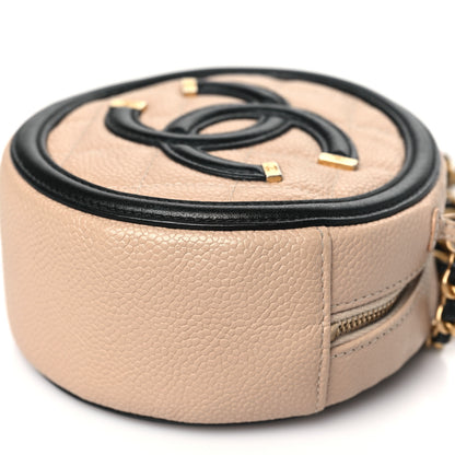 Chanel Caviar Quilted Round Filigree Crossbody Beige Black 11 of 12