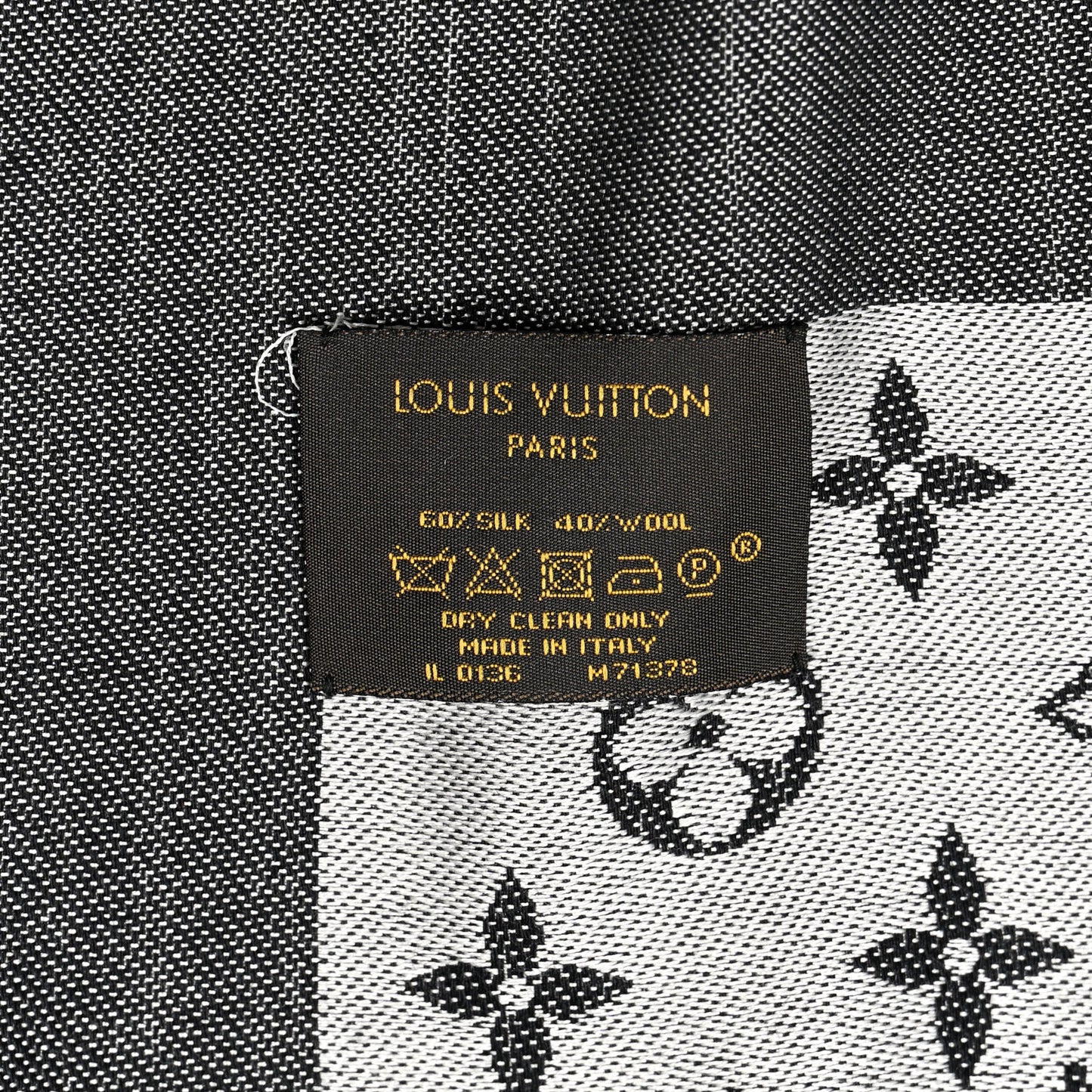 Silk Wool Monogram Denim Shawl Black