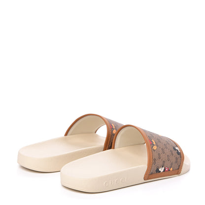 Gucci X DISNEY Mini Vintage GG Supreme Monogram Mickey Mouse Womens Slide Sandals 37 Beige Vintage Sun Oil 4 of 11