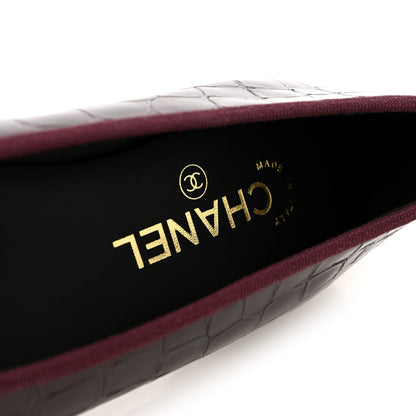 Chanel Patent Calfskin Crocodile Embossed Ballerina Flats 38 Dark Burgundy Black 8 of 10