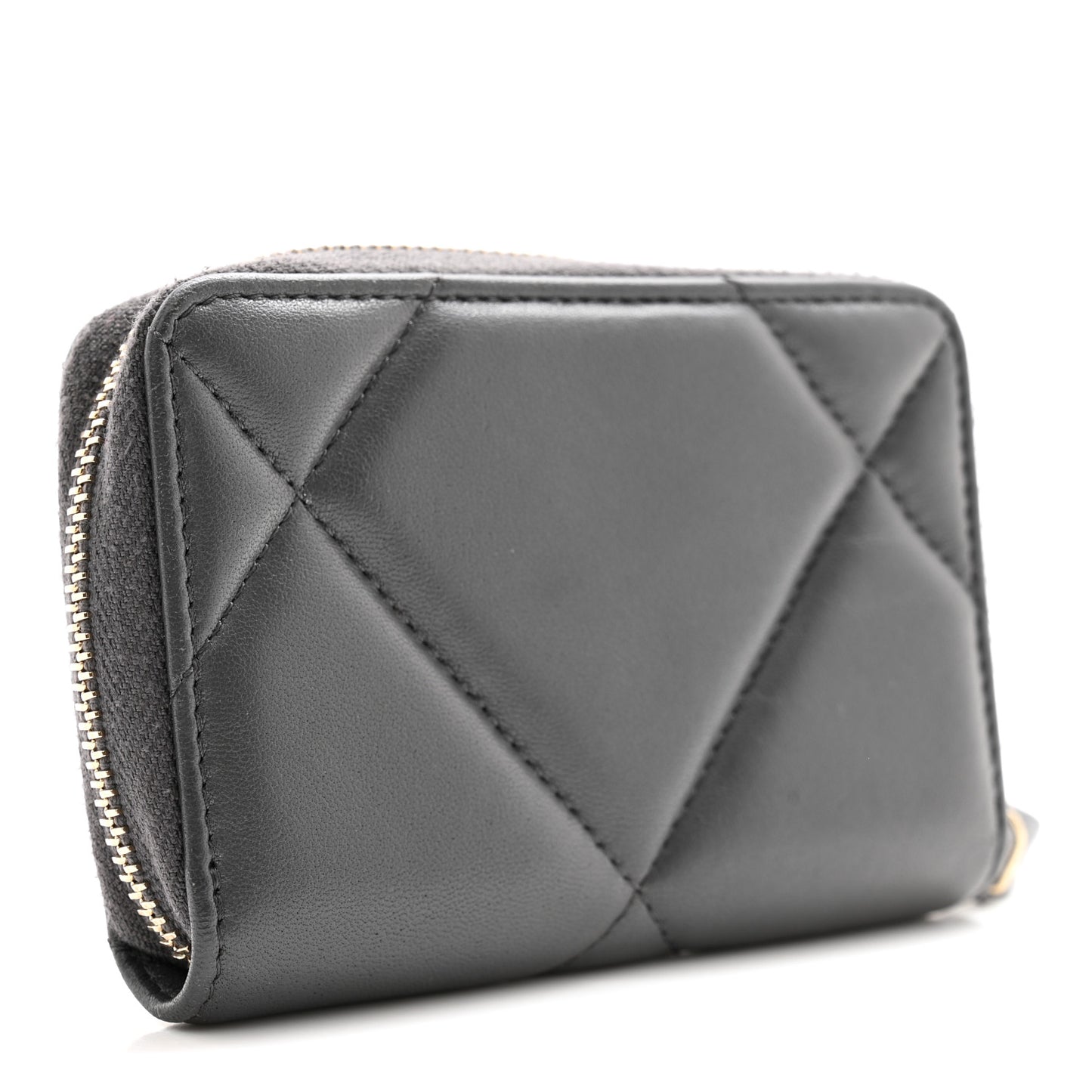 Lambskin Quilted Chanel 19 Zip Around Coin Purse Wallet Dark Grey