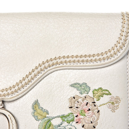 Christian Dior Calfskin Embroidered Romantic Flowers Saddle Compact Wallet White 8 of 17
