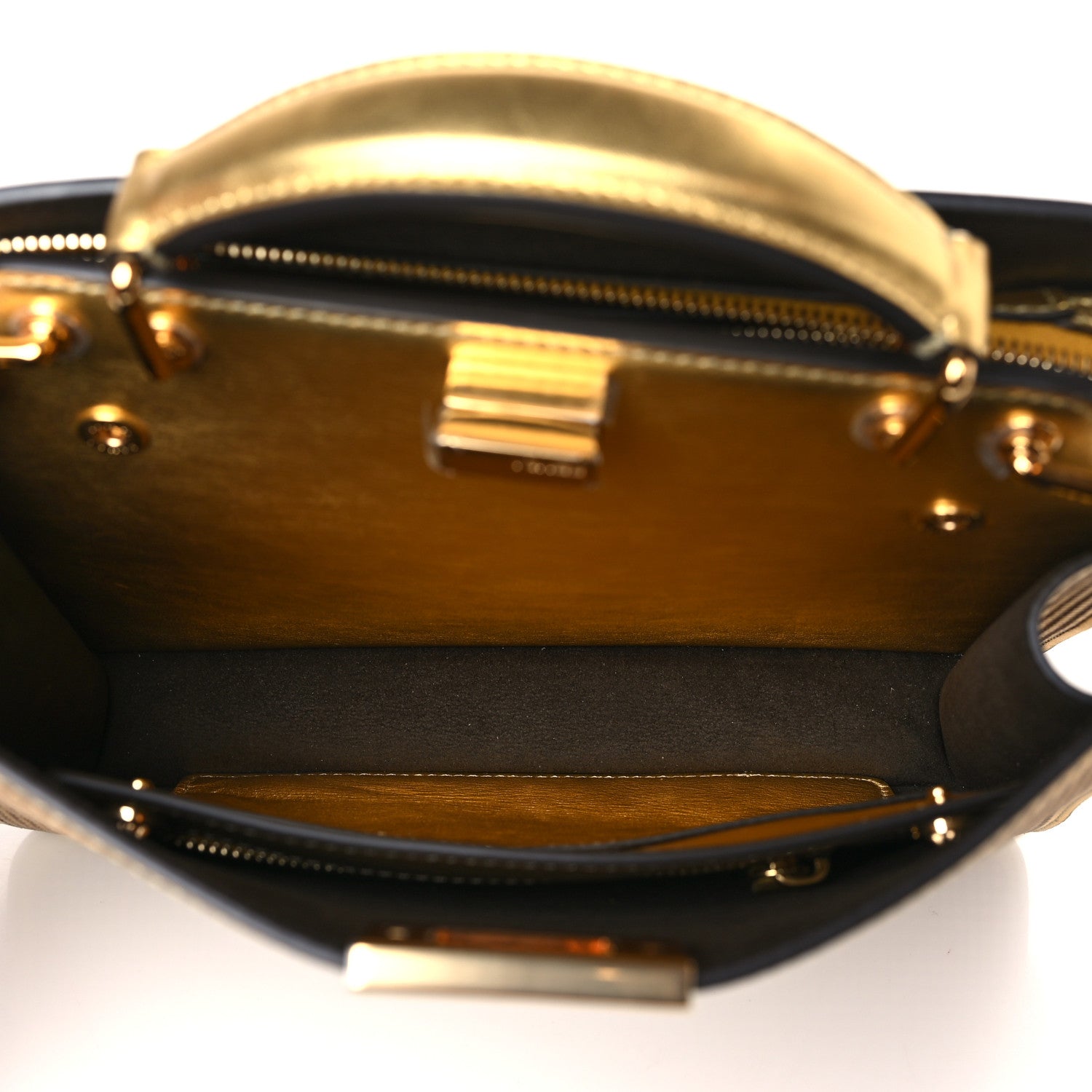 Fendi X VERSACE Vitello Laminato Nappa Perforated Fendace FF Baroque Medium Peekaboo I SEE U Satchel Gold 6 of 9