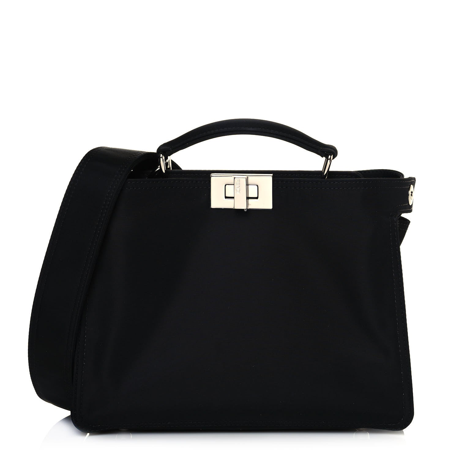 Fendi Nylon Vitello Cover Logo Embossed Mini Peekaboo I SEE U Satchel Black White 3 of 11