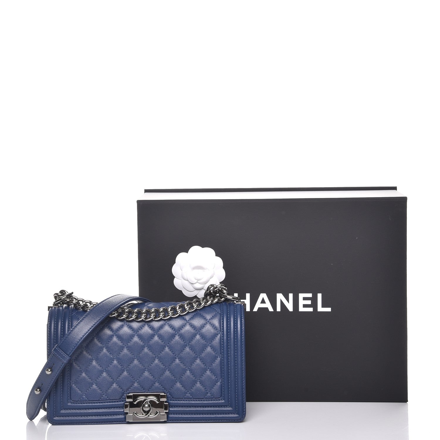 Chanel Caviar Quilted Medium Boy Flap Dark Blue 8 of 8