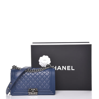 Chanel Caviar Quilted Medium Boy Flap Dark Blue 8 of 8