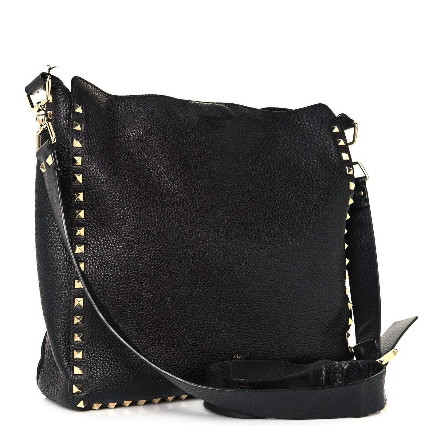 Pebbled Calfskin Large Rockstud Flip-Lock Messenger Bag Black