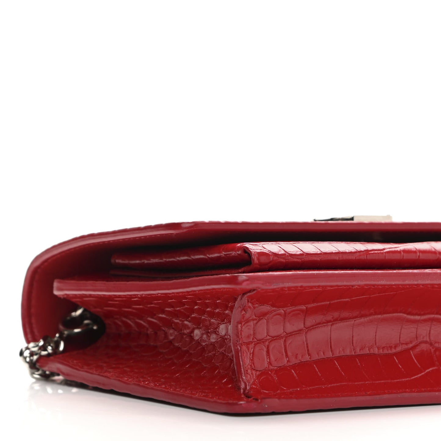 Calfskin Crocodile Embossed Monogram Sunset Chain Wallet New Lipstick Red