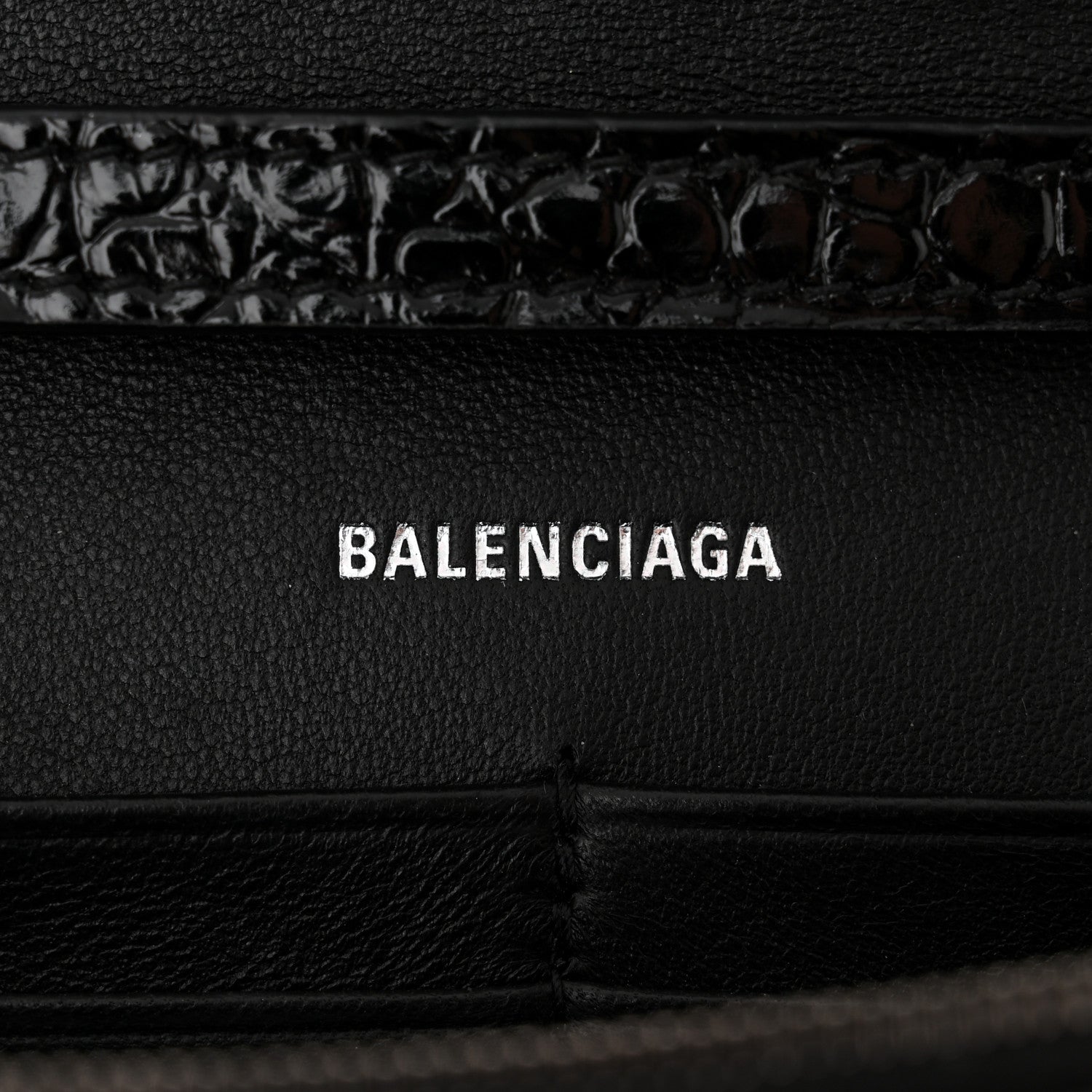 Balenciaga Shiny Calfskin Monochrome Crocodile Embossed Hourglass Chain Bag Black 6 of 11