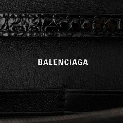 Balenciaga Shiny Calfskin Monochrome Crocodile Embossed Hourglass Chain Bag Black 6 of 11