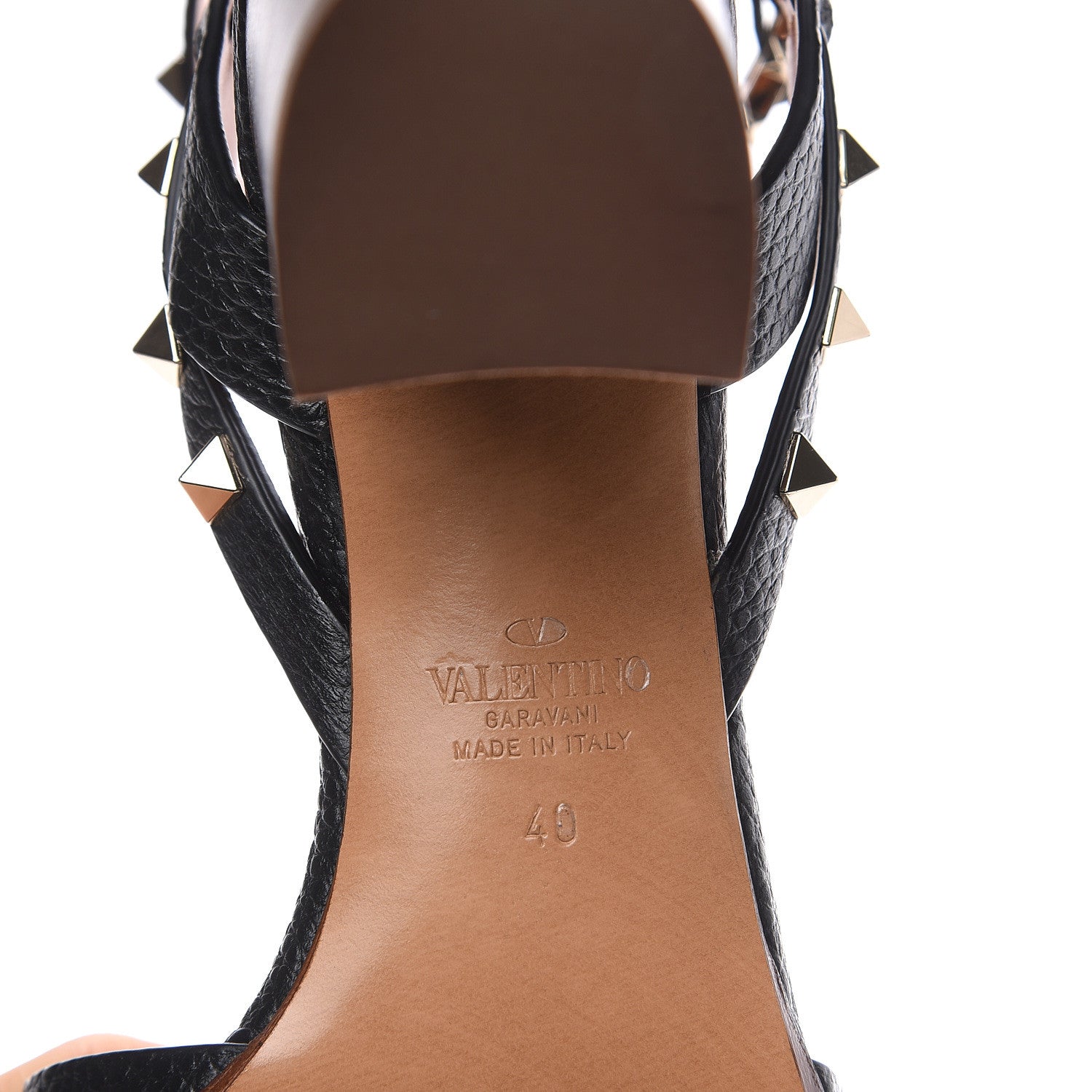 Valentino Garavani Pebbled Calfskin Rockstud Ankle Strap 60mm Sandals 40 Black Light Cuir 6 of 8