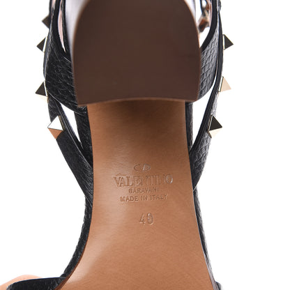 Valentino Garavani Pebbled Calfskin Rockstud Ankle Strap 60mm Sandals 40 Black Light Cuir 6 of 8