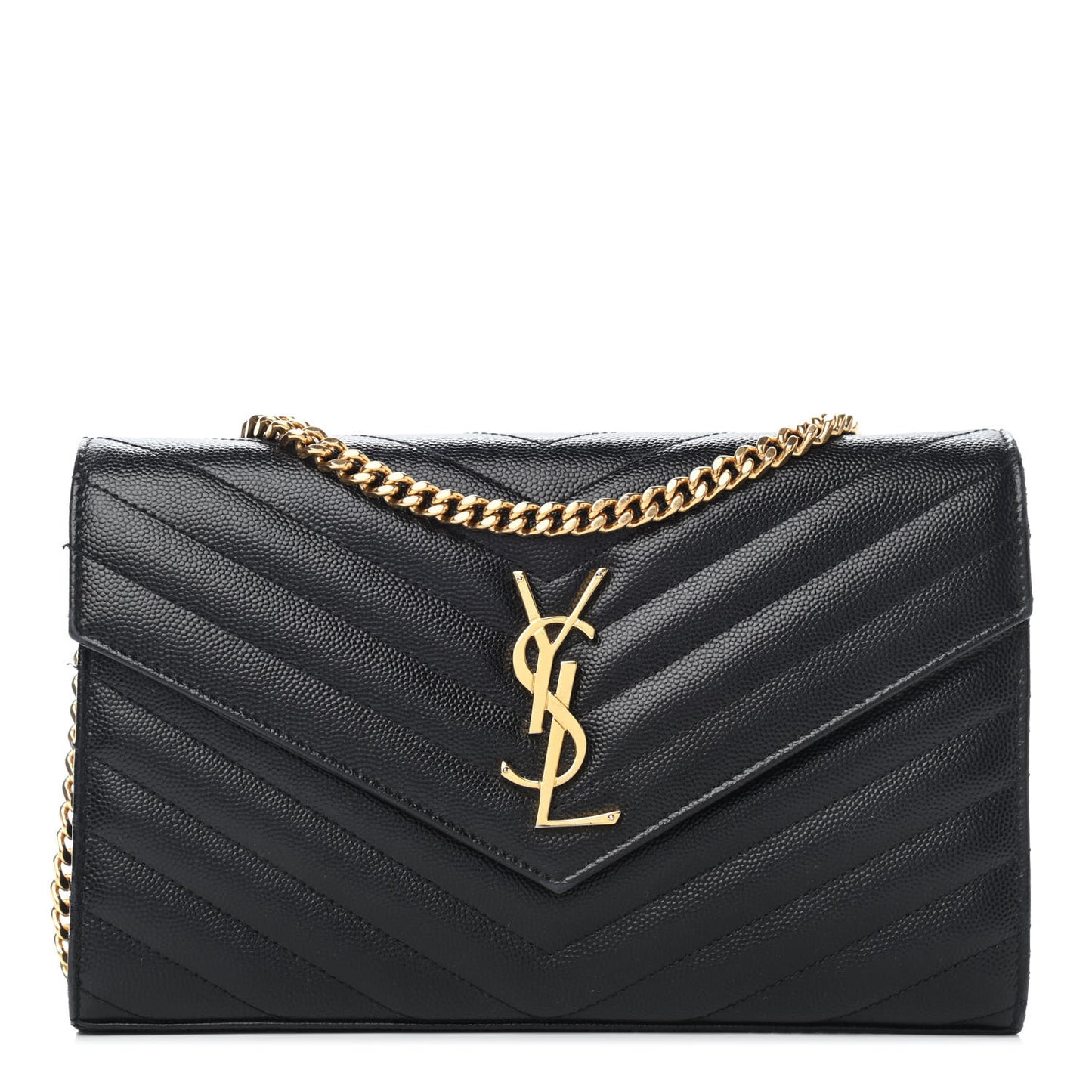 Grain De Poudre Matelasse Chevron Monogram Chain Wallet Black