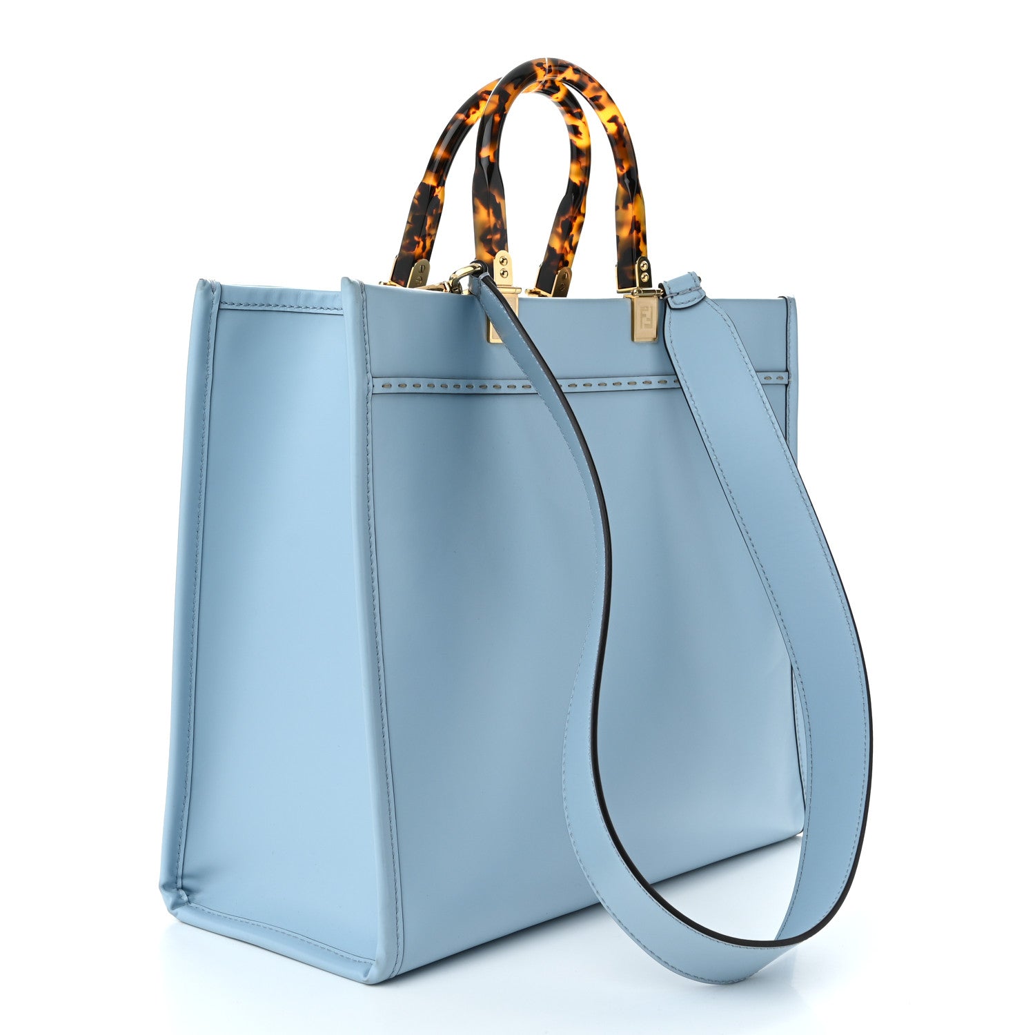 Fendi Vitello King Plexiglass Logo Embossed Medium Fendi Sunshine Shopper Tote Azzurro Baby 2 of 8