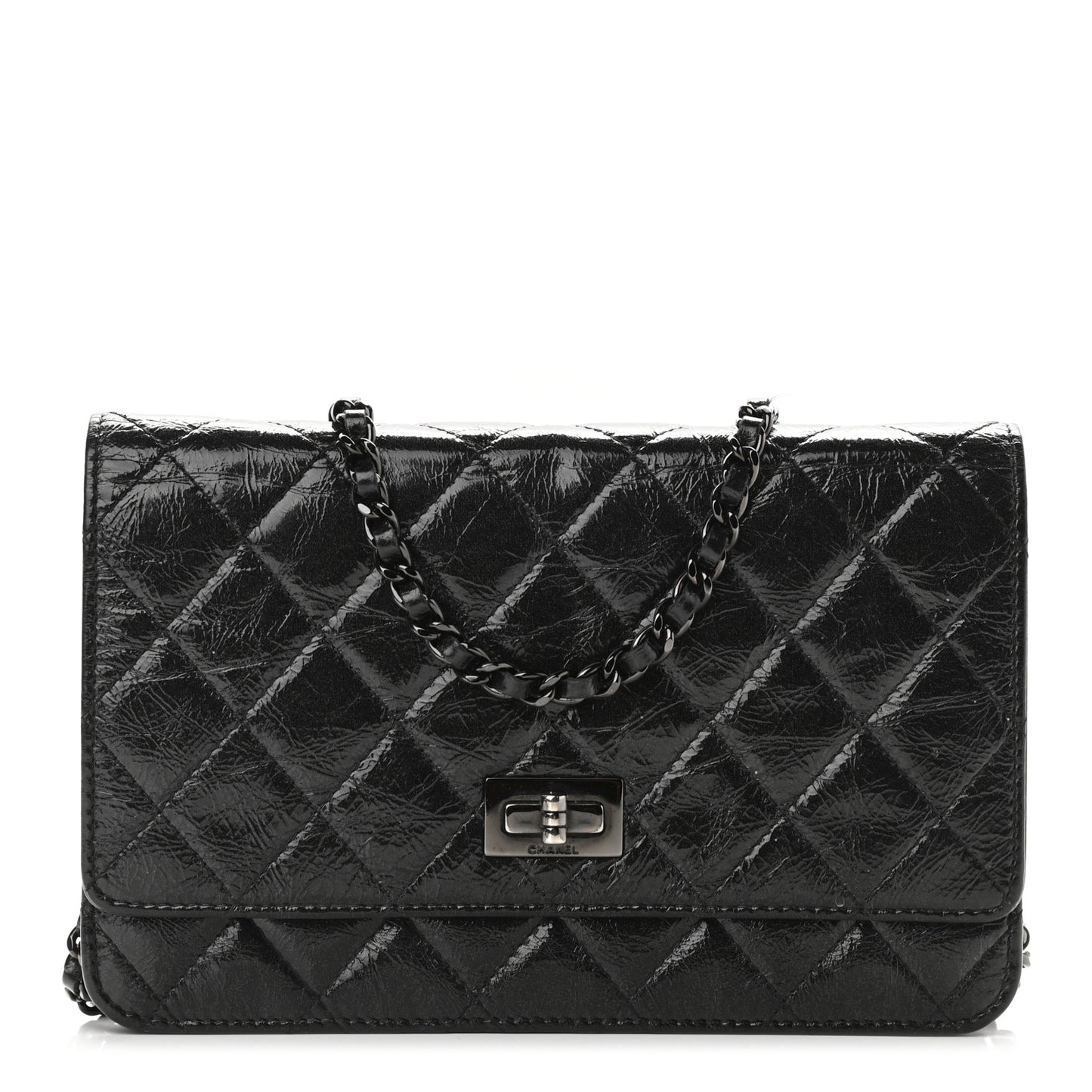 Glazed Aged Calfskin Reissue Wallet On Chain WOC Black
