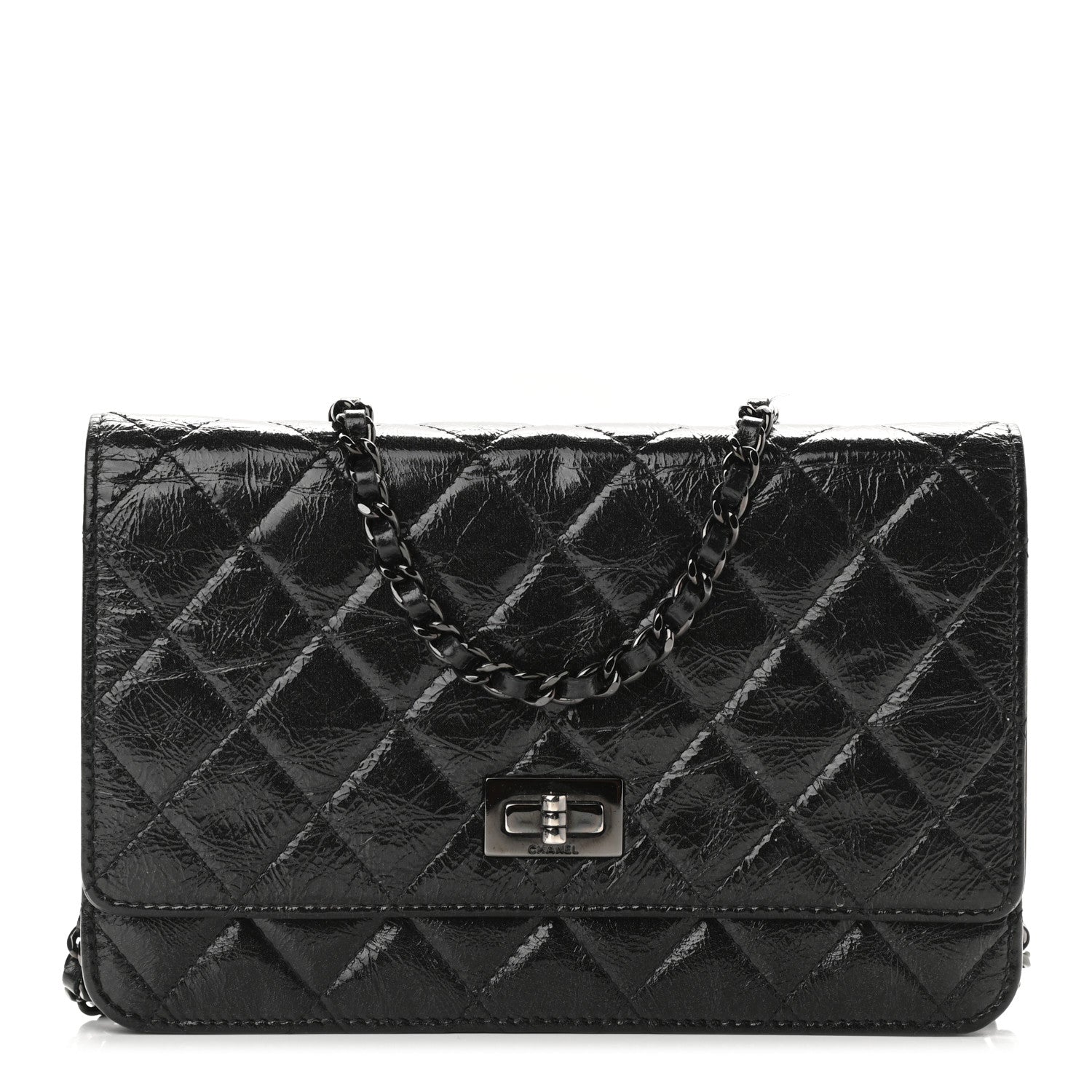 Chanel Glazed Aged Calfskin Reissue Wallet On Chain WOC Black 1 of 12