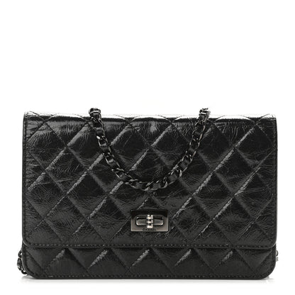 Chanel Glazed Aged Calfskin Reissue Wallet On Chain WOC Black 1 of 12