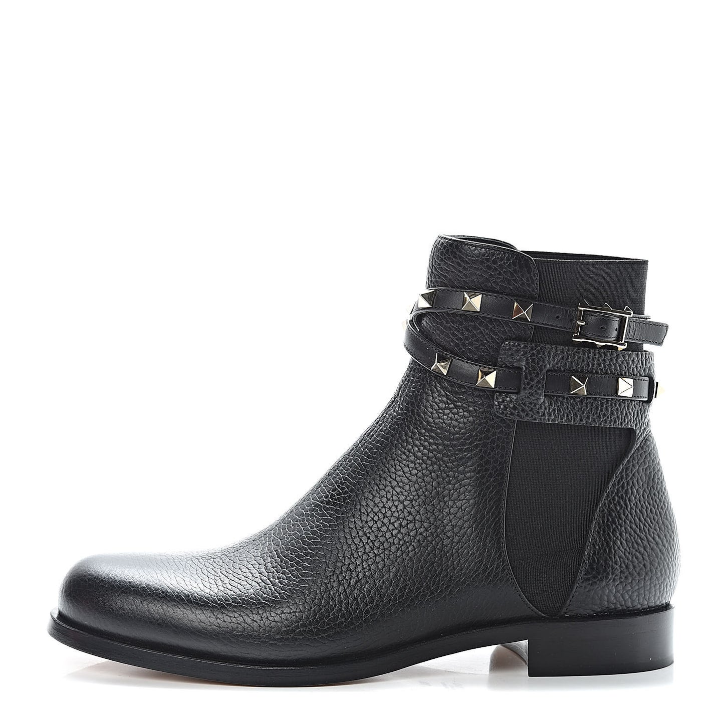 Grained Calfskin Rockstud Beatle Chelsea Ankle Boots 39 Black