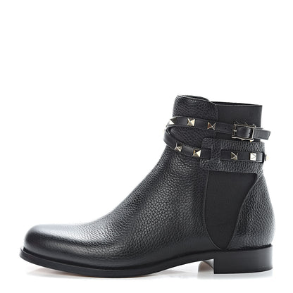 Valentino Garavani Grained Calfskin Rockstud Beatle Chelsea Ankle Boots 39 Black 1 of 9