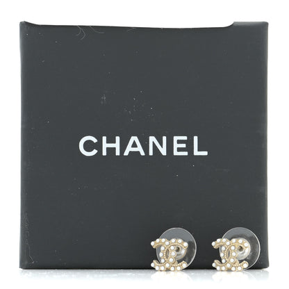 Chanel Pearl Crystal CC Stud Earrings Gold 5 of 5