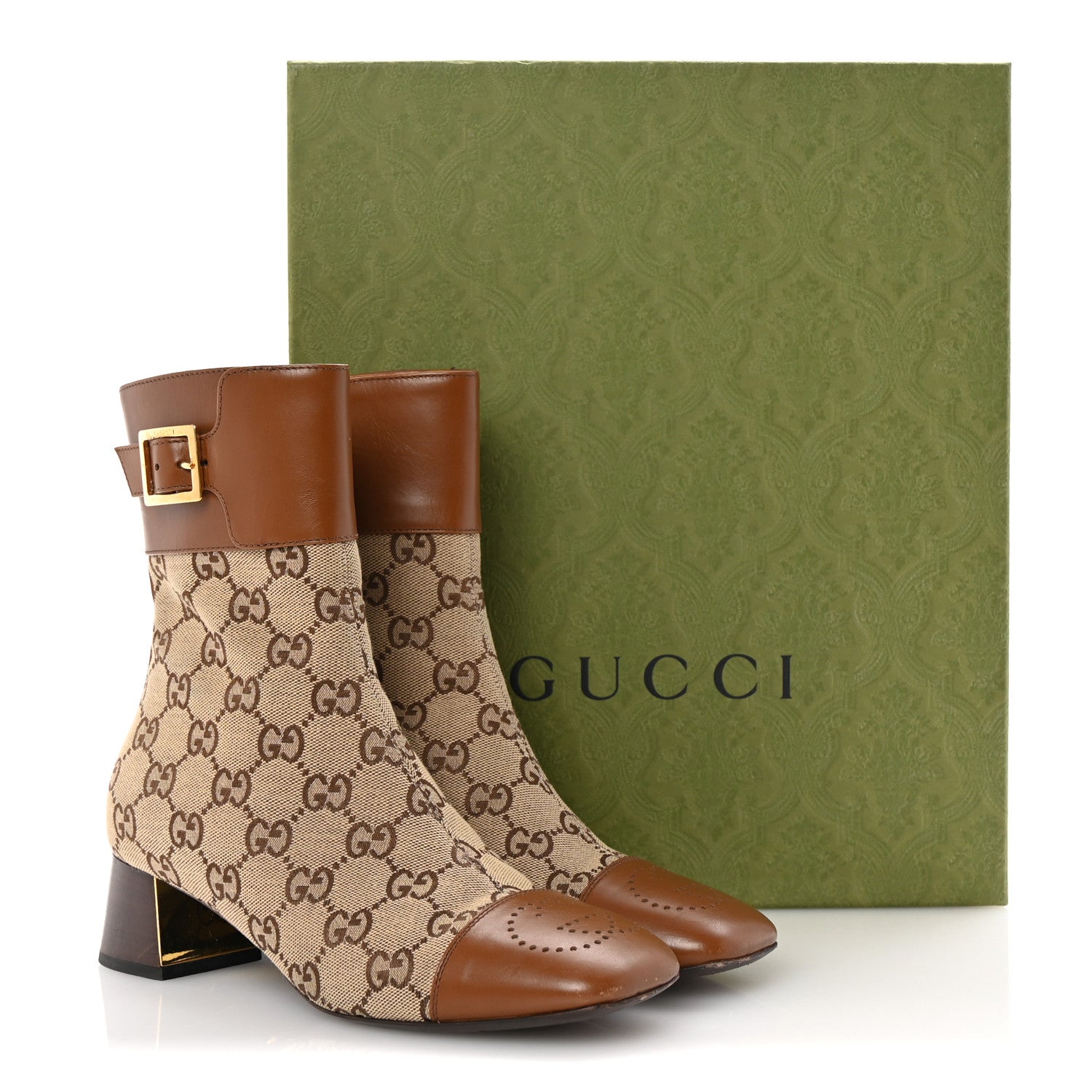 Gucci Monogram Cordovan Lux GG Ankle Boots 36.5 Beige Cuir 10 of 10