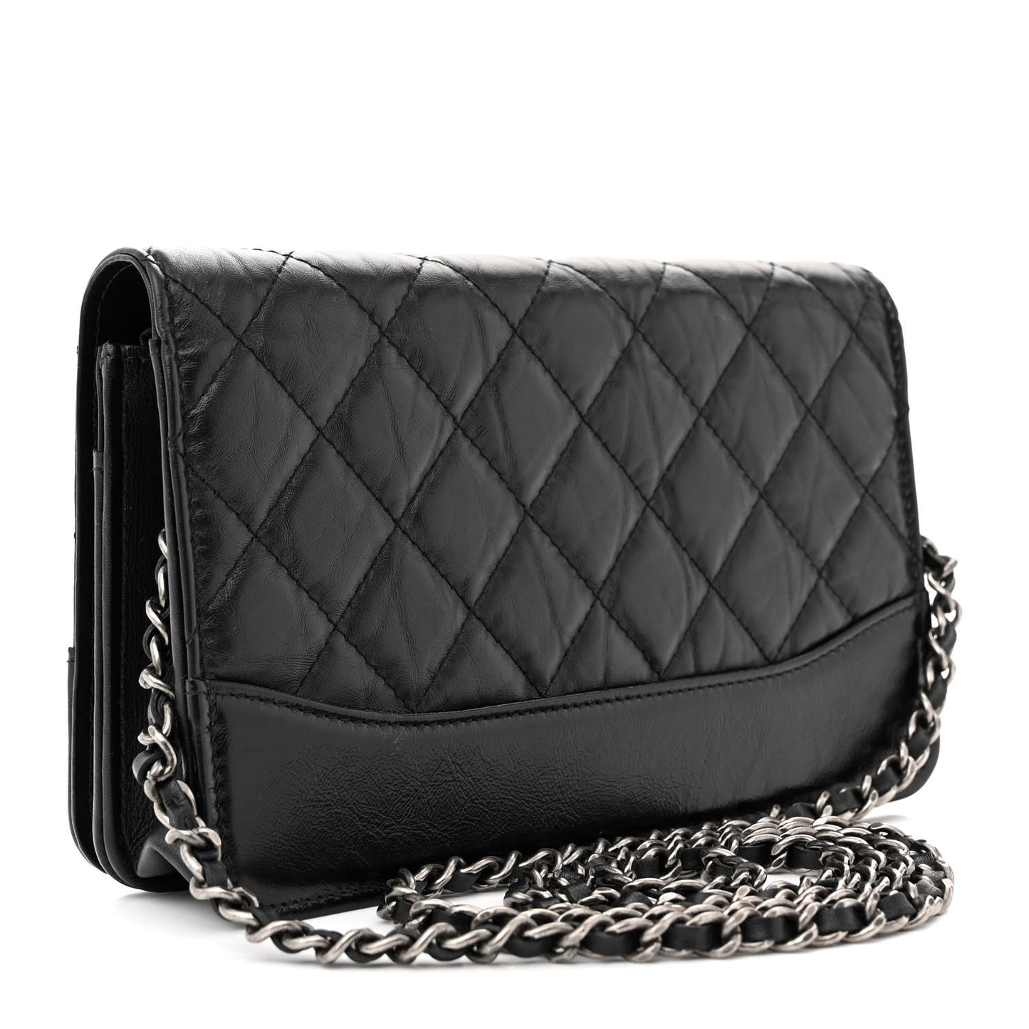 Aged Calfskin Quilted Gabrielle Wallet On Chain WOC Black