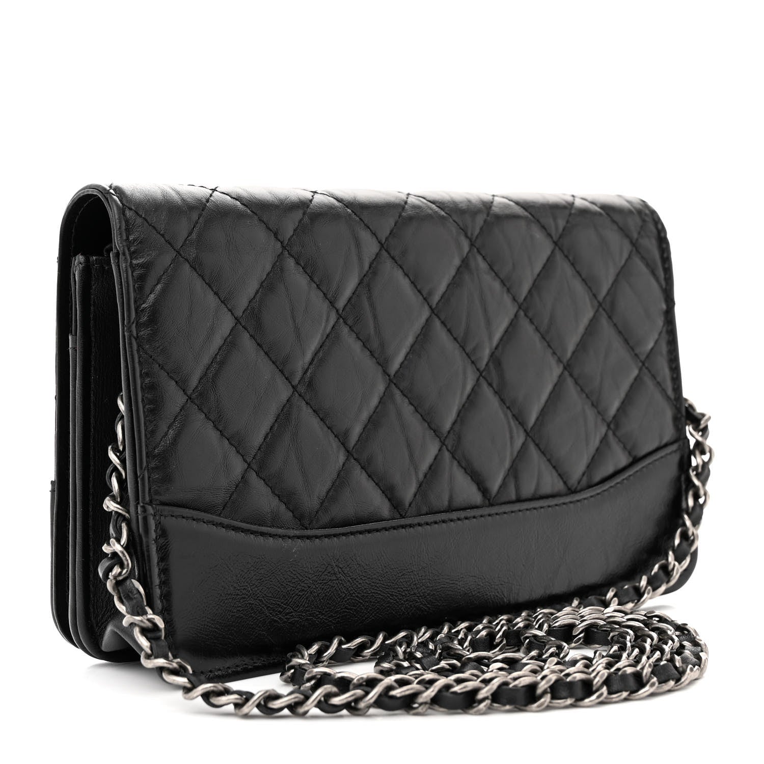 Chanel Aged Calfskin Quilted Gabrielle Wallet On Chain WOC Black 3 of 11