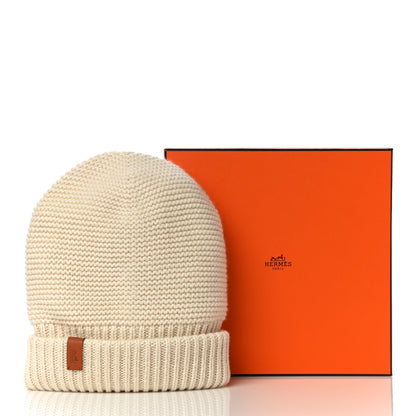 Hermes Cashmere Knit Boston Beanie Hat M Blanc Casse 10 of 10