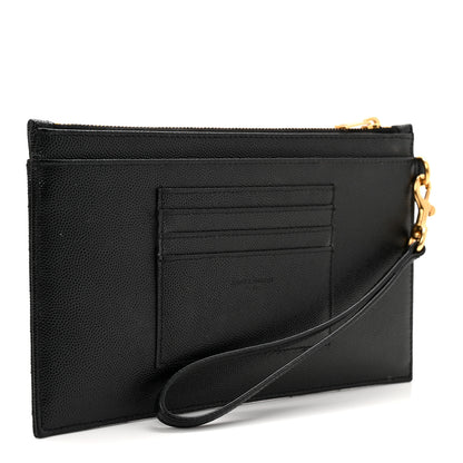 Saint Laurent Grain De Poudre Chevron Monogram Large Bill Pouch Black 3 of 9