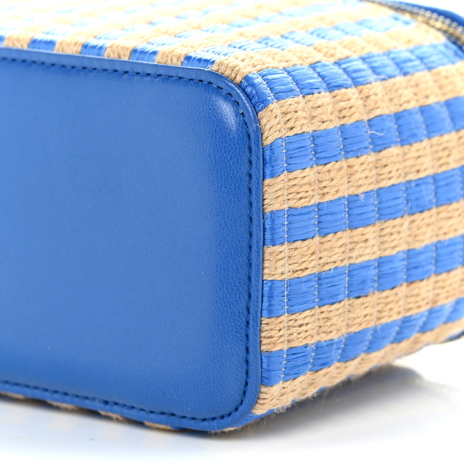 Chanel Raffia Jute Striped Small Vanity Case With Chain Blue Beige 10 of 14